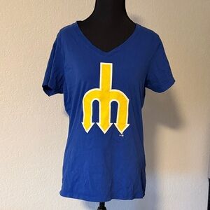 Seattle Mariners Royal Blue V-neck Tee with Yellow Old School “M” Logo